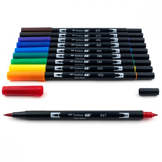 Tombow Dual Brush Pens- Primary Set of 10 | Marker Supply