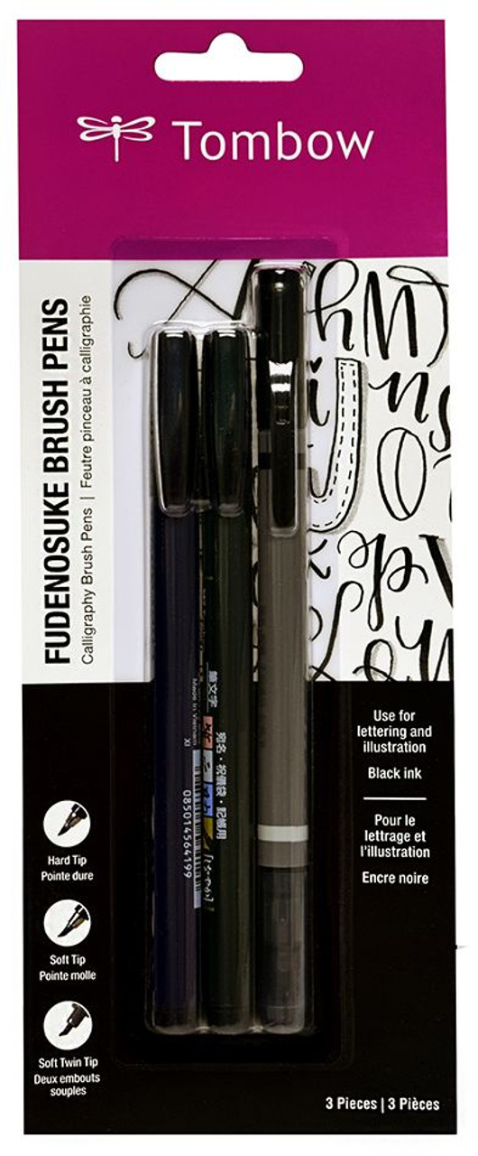 hartstochtelijk pin Ontslag nemen Tombow Fudenosuke Brush Pens- Pack of 3 Hard/Soft/Twin