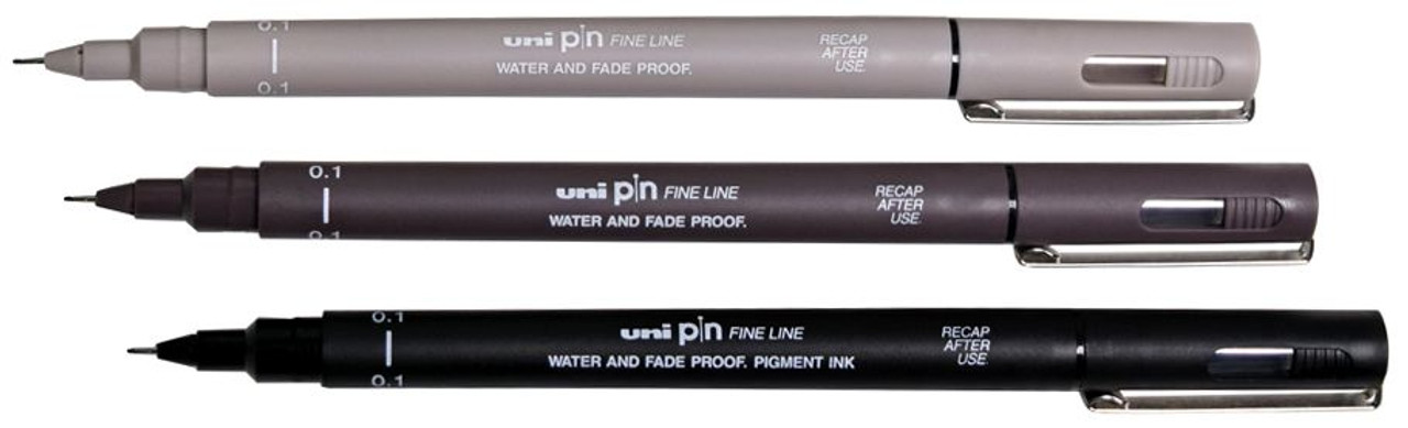 Uni Pin Fineliners- Black/Grey Set of 6