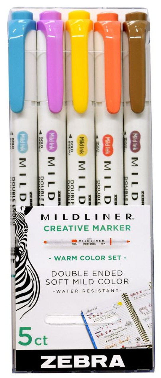 ZEBRA PEN Mildliner Double Ended Highlighter Set, Broad and Fine Tip Pens, Assorted Warm Colors, 5 Pack