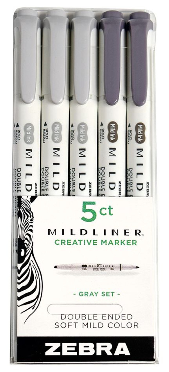 Zebra Mildliner Double-Ended Highlighter 5-Pack - Gray Set