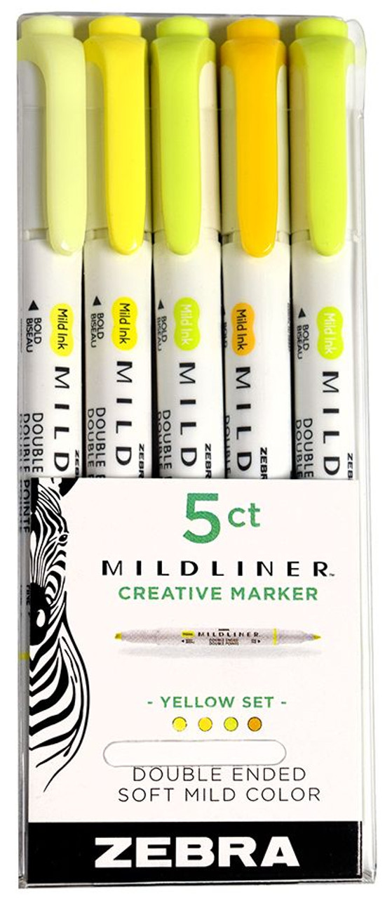 New Zebra Midliner Brush Pen & Marker Fluorescent set 5-pk Water resistant