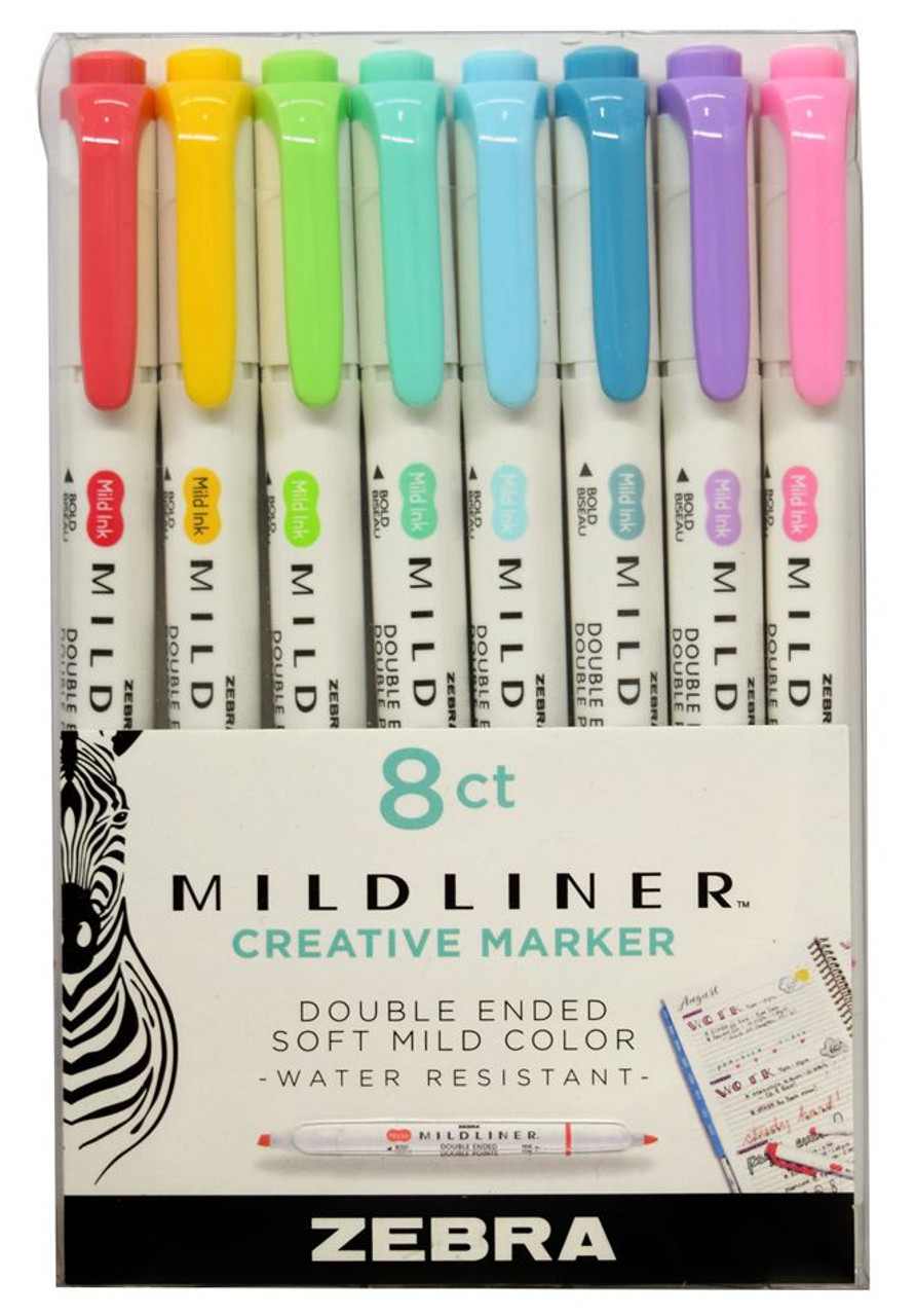 Zebra Mildliner Creative Marker, Double Ended, Soft Mild Color, 8 Pack - 8 marker