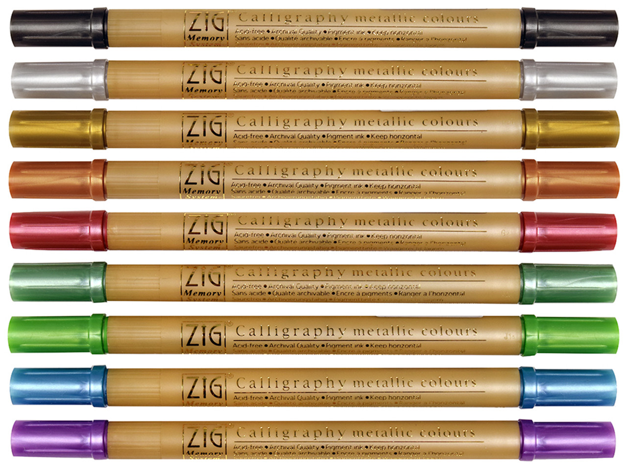 Zig Memory System Calligraphy Marker, Set of 9 Metallic Colors