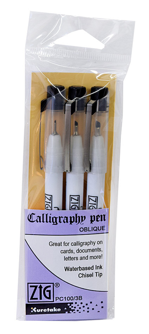Zig Calligraphy Pen 3 Pack- Oblique, Black (PC100/3B)