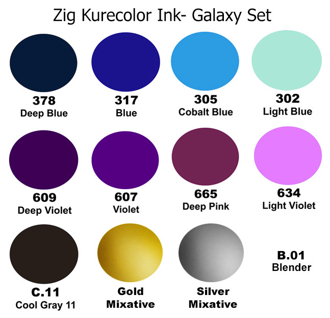 Zig Kurecolor Alcohol Ink Galaxy Colors Set of 12