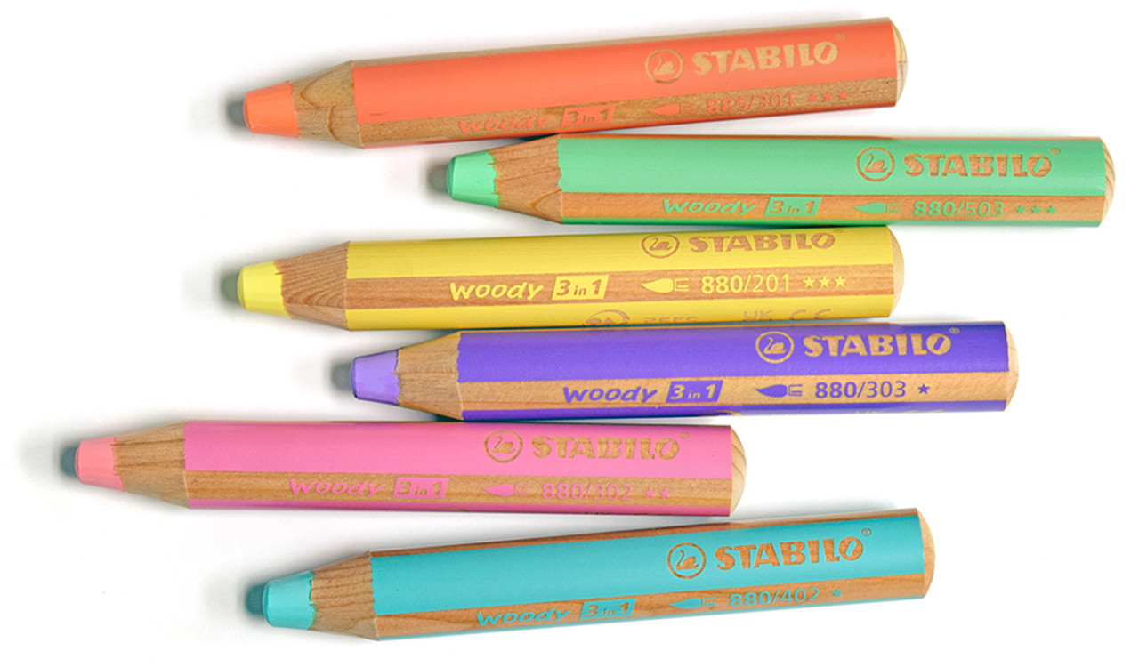 STABILO Woody 3-in-1 Set of 18 w/Sharpener and Paintbrush