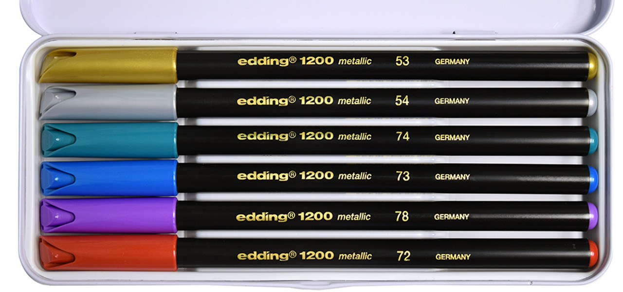 Marcador Edding 1200 6 Colour Pen Set Metálico Metal Box