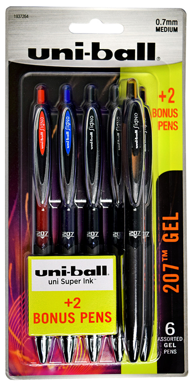 uni-ball Signo 207 Gel Pen Pack of 6 Colors- .7mm Medium