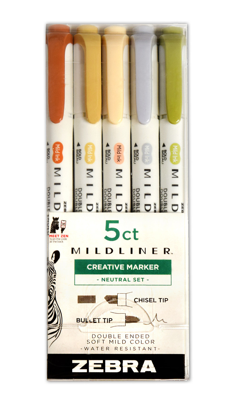 Zebra Mildliner Double-Ended Highlighter 5-Pack - Fluorescent Set