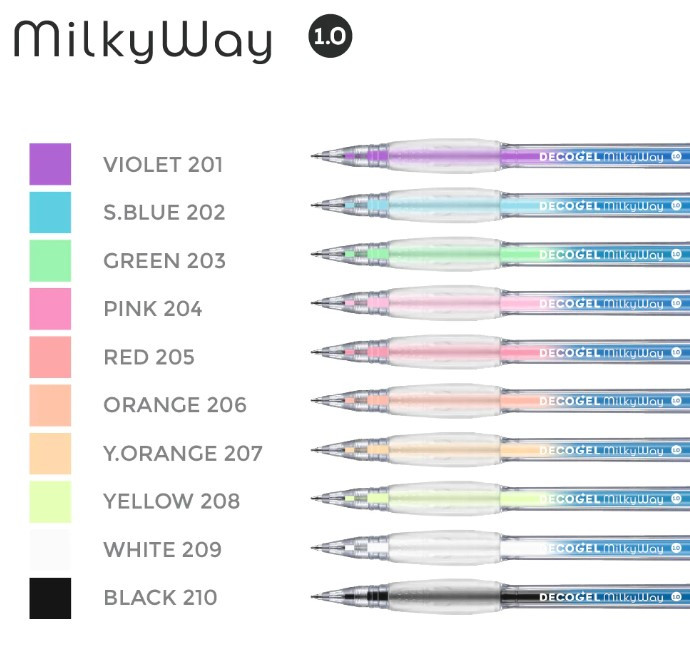 karin Deco Gel MilkyWay Fluorescent Gel Pen Set of 10 | Marker Supply