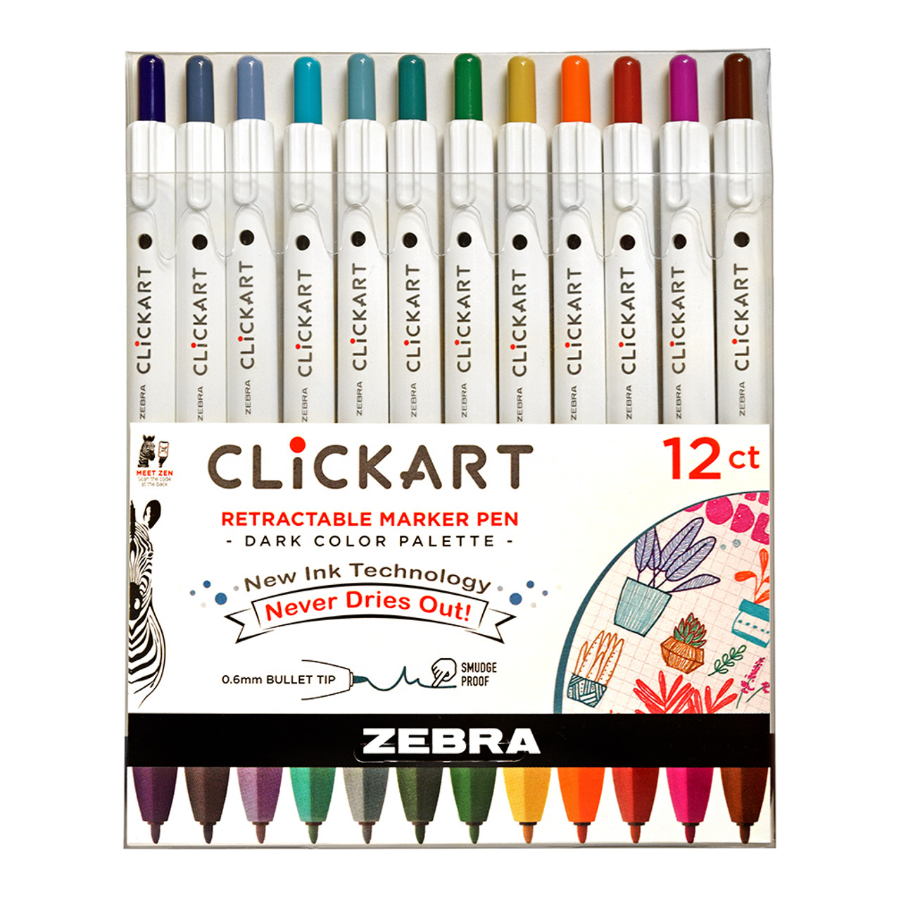 Zebra Clickart Retractable Marker Pen Set of 12- Dark Colors