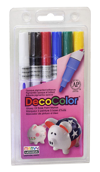 Marvy Decocolor 200s Fine Tip Basic Colors Set of 6 Paint Pens