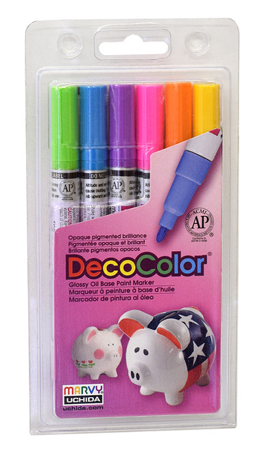 Marvy Decocolor 200 Fine Tip, Bright Set of 6 Oil-Based Paint Markers