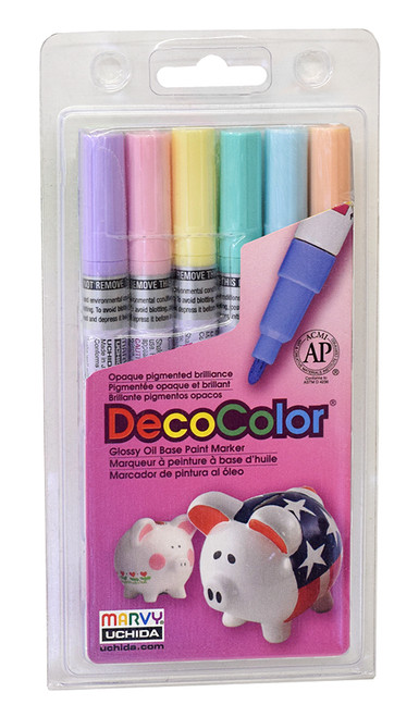 Marvy Decocolor 200 Fine Tip, Pastel Set of 6 Oil-Based Paint Markers