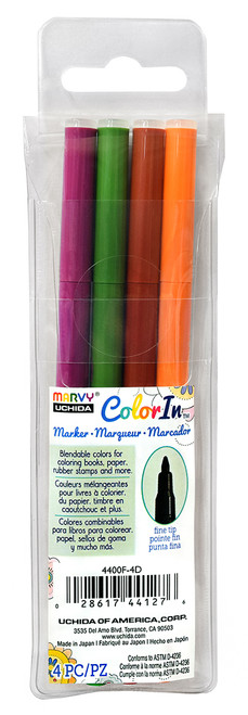 Marvy Color In Marker Set, fine tip coloring pens in 4 natural colors