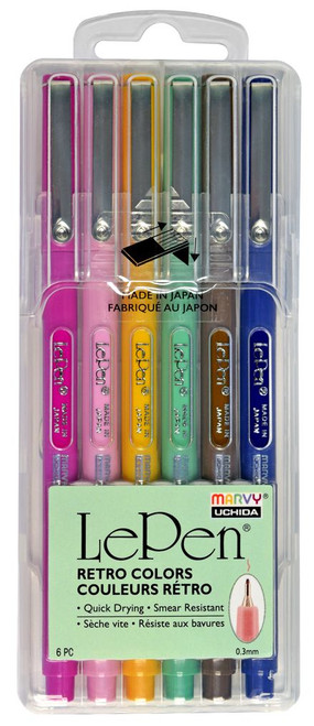 Marvy LePen Fine Point Markers Retro Colors 4300-6R