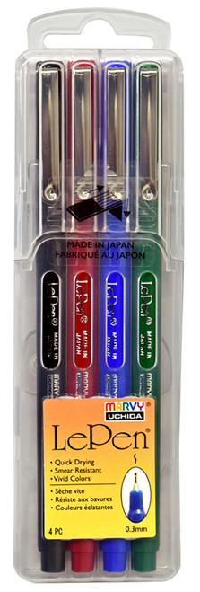 Marvy Le Pen fine line everyday writing pen, Set of 4 primary colors