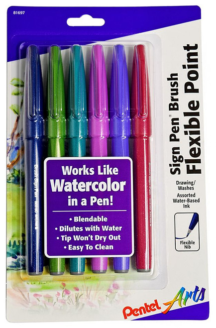 Pentel Touch Sign Pen with Brush Tip - Set of 12 Pastel Colors