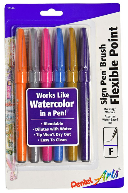 Pentel Touch Sign Pen Brush Tip Set of 6- Darker Pastels (81697)
