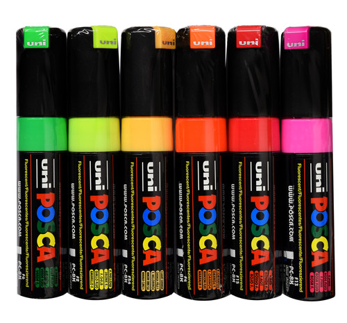 POSCA Marqueur Posca Noir (X6) PC8K Pointe large biseautée pas cher 