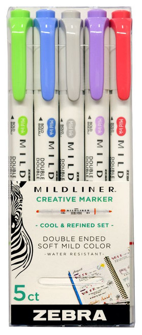 Zebra Mildliner Double-Ended Brush Pen Set of 5- Cool & Refined