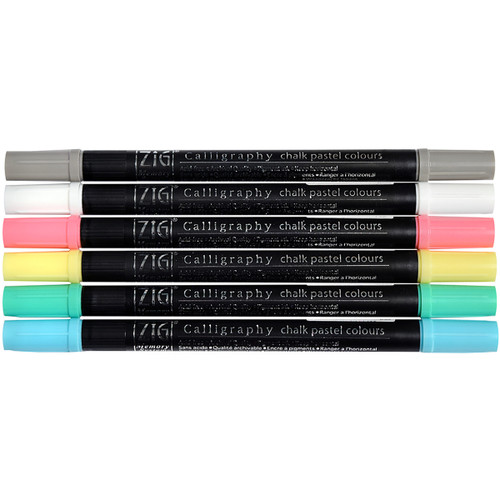 Zig Calligraphy Chalk Pastel Set of 6 dual tip markers with soft colors for art and lettering on dark papers