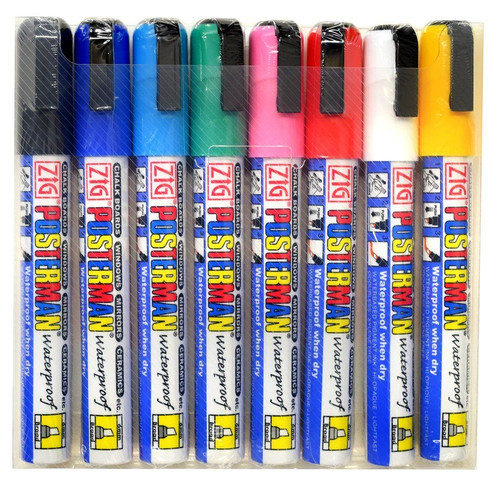 Multicolor set of 8 Zig Posterman Chisel Point Chalkboard Sign Markers