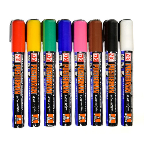 Zig Posterman Wet-Wipe Chisel Set of 8 | Marker Supply