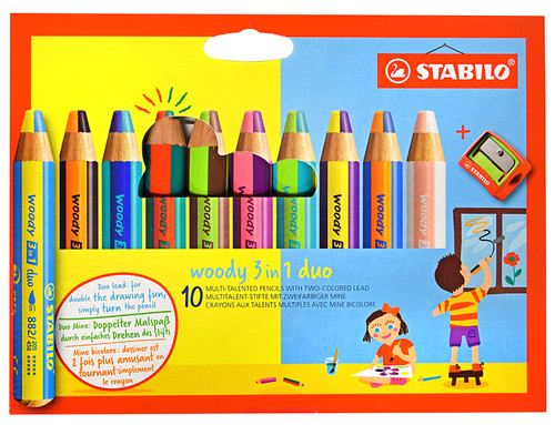 STABILO Woody 3-in-1 DUO Set of 6 w/Sharpener | Marker Supply