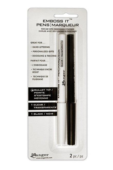 Ranger Emboss It Pen 2 Pack Black and Clear Ink Fine Bullet Tip Markers for use with embossing powders