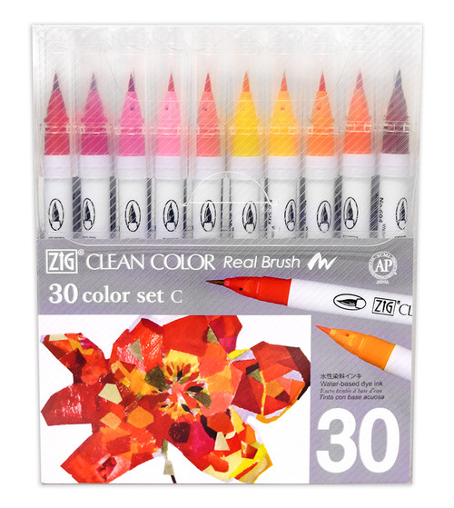 Zig Clean Color Real Brush Set of 30 markers with case, new warm tone color collection for watercolor art and lettering