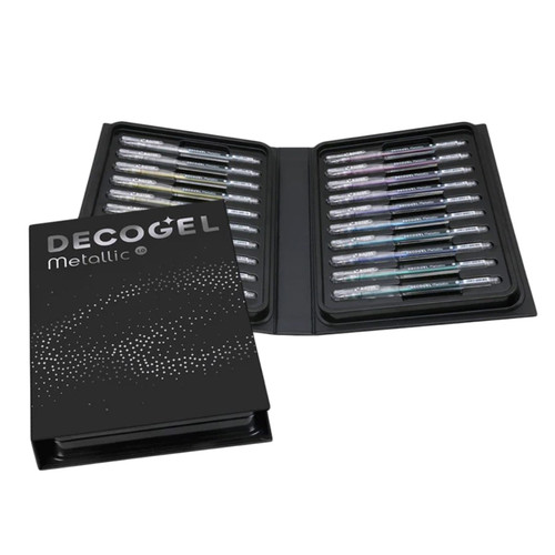 karin Deco Gel Metallic pen boxed set of 20, 1mm roller ball tip and shiny colored ink