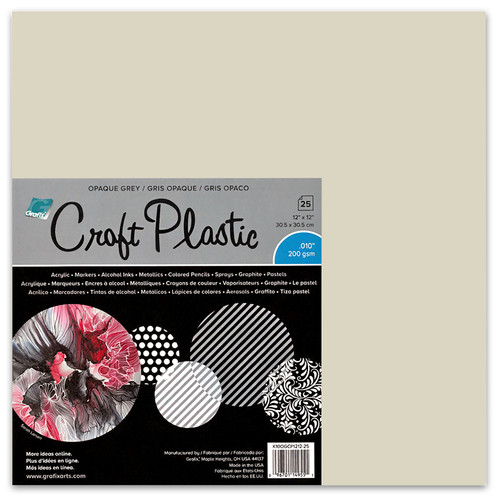 Grafix Craft Plastic Specialty Paper Film for alcohol inks and other mediums- Opaque Grey Pack of 25 Sheets