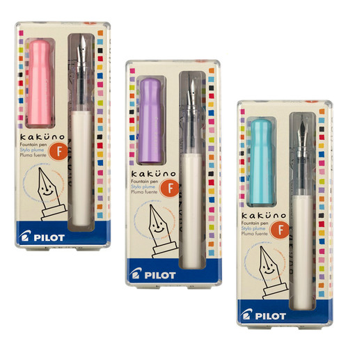 Pilot Kakuno Fountain Pens for beginners, Fine Steel Nib- also includes one black ink cartridge