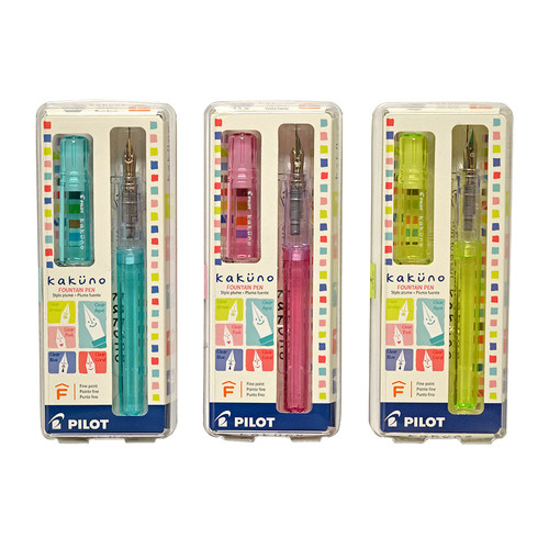 Pilot Kakuno Fountain Pens for beginners, Fine Steel Nib- also includes one black ink cartridge
