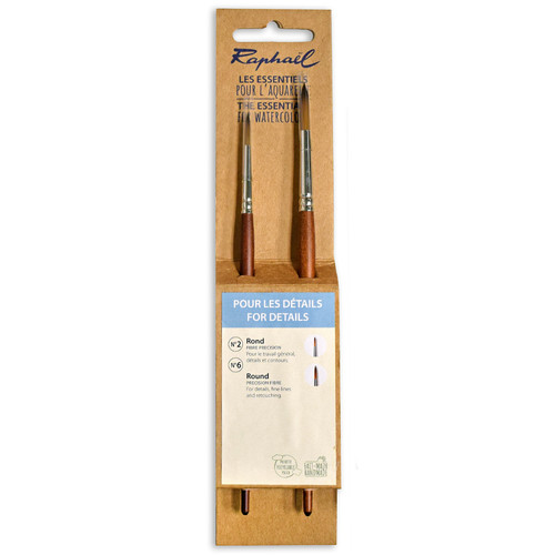 Raphael Essentials Must Haves handmade round watercolor brush set of 2 for detailed paintings