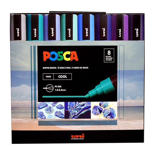 Uni Posca Paint Marker PC-5M Medium Bullet Tip Set of 8 Blue Cool Tone Colors