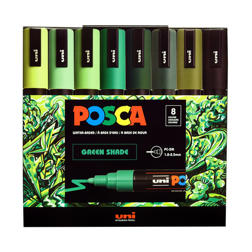 Uni Posca PC5M medium bullet tip paint marker color set of 8 green shades