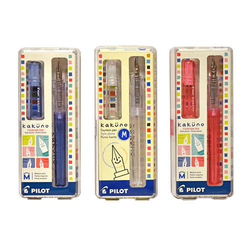 Pilot Kakuno Fountain Pens for beginners, Medium Steel Nib- also includes one black ink cartridge