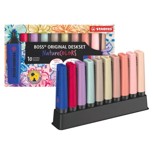 Stabilo Boss Original Naturecolors Highlighter Desk Stand Set of 10 with new Wildflower colors