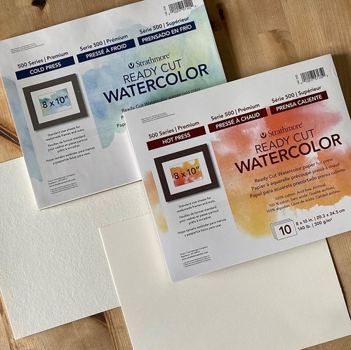 Strathmore Ready Cut Watercolor Paper Packs, 5x7 or 8x10, hot or cold press
