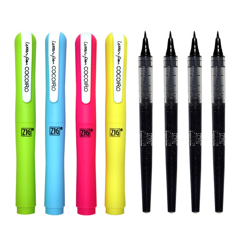 Zig Cocoiro Lettering Pen springtime color 4 pack set of bodies and extra fine flex black ink refills