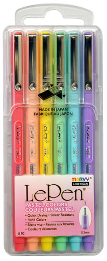 LePen Micro-Fine Point Pen, Pastel, 6 per Pack, 2 Packs