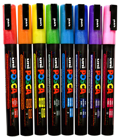 Posca Paint Marker Fine Glitter PC-3ML, Set of 8