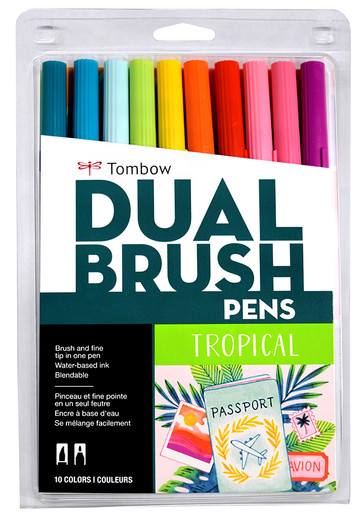 Dual Brush Pen Art Markers, Tropical, 10-Pack