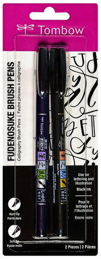 Tombow Fudenosuke Brush Pens 2/Pkg-Black - 085014620383