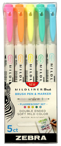 Zebra Mildliner Double-Ended Brush Pen Set of 5- Cool & Refined