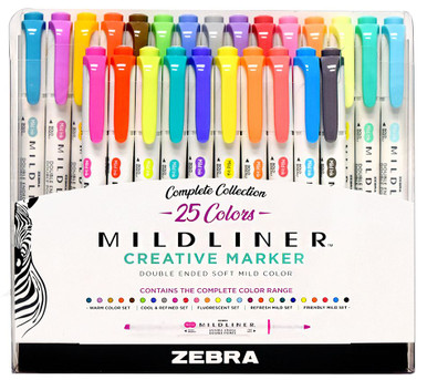 Zebra Mildliner Double Ended Creative Markers - Fluorescent and Cool  Colors, Set of 10