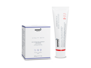 GEHWOL Health Vitality Bath to soften calluses and refresh feet, paired with GEHWOL Health Warming Balm to stimulate circulation, provide soothing warmth, and revive tired feet